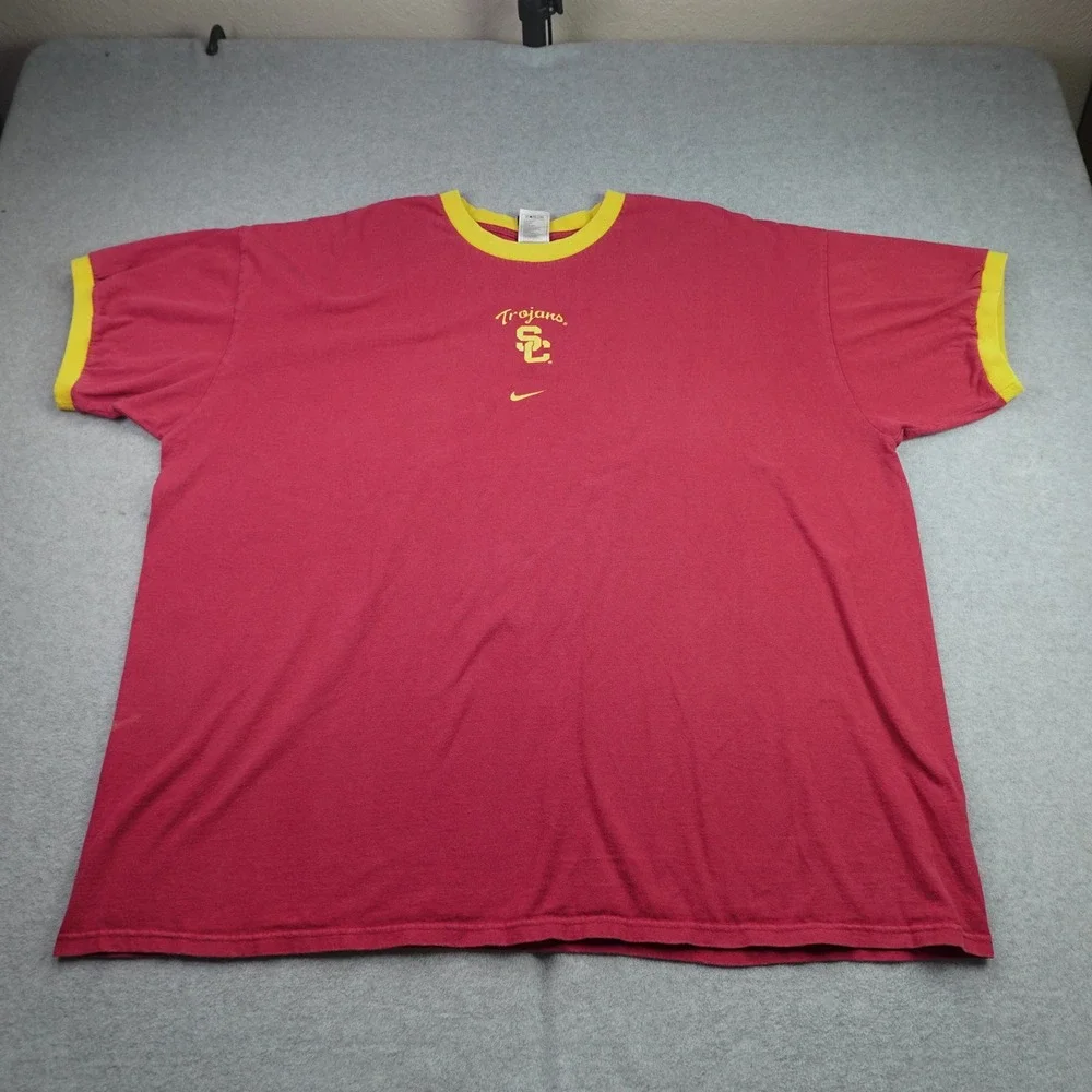 USC Trojans T-Shirt Mens XXL Red Yellow Ringer Short Sleeve Nike Team NCAA